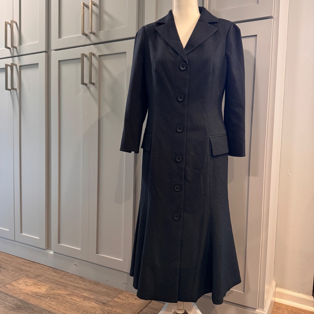 Teri Jon Rickie Freeman Charcoal Gray Button Front Blazer Midi Dress Size 6